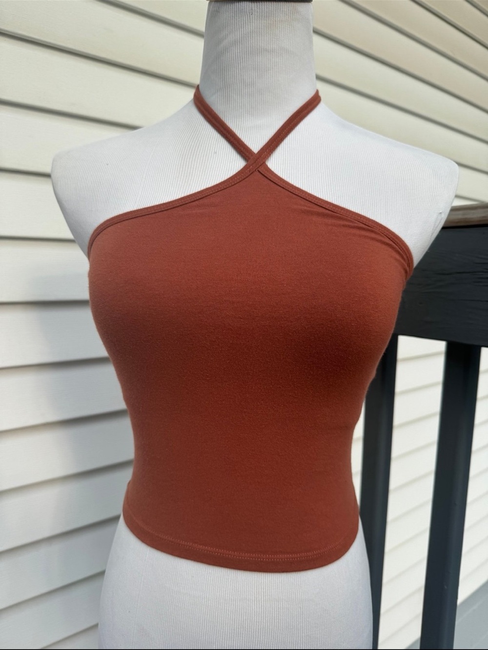 Hollister Cross-Neck Halter Crop Top - Rust Brown